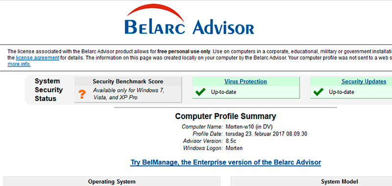 Belarc Advisor